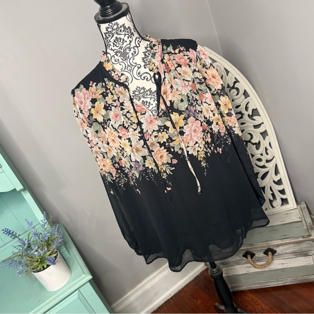 Joie Boho Ruffle Floral Blouse Size 1X NWOT Sheer Overlay Cottage Core
